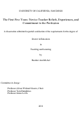 Cover page: The First Five Years : : Novice Teacher Beliefs, Experiences, and Commitment to the Profession
