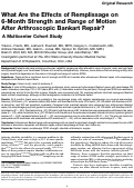 Cover page: What Are the Effects of Remplissage on 6-Month Strength and Range of Motion After Arthroscopic Bankart Repair? A Multicenter Cohort&nbsp;Study.
