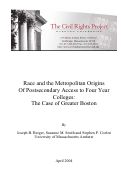 Cover page: Race and the Metropolitan Origins Of Postsecondary Access to Four Year Colleges: The Case of Greater Boston