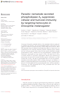 Cover page: Parasitic nematode secreted phospholipase A2 suppresses cellular and humoral immunity by targeting hemocytes in Drosophila melanogaster