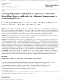Cover page of Assessing Preparedness of Primary Care Physicians to Discuss the Breast Biopsy Process and Results after Abnormal Mammograms: A Cross-Sectional Survey