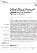 Cover page: Variation in Thermal Tolerance and Its Relationship to Mitochondrial Function Across Populations of Tigriopus californicus