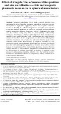 Cover page: Effect of irregularities of nanosatellites position and size on collective electric and magnetic plasmonic resonances in spherical nanoclusters.