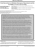 Cover page: Food Insecurity in a Pediatric Emergency Department and the Feasibility of Universal Screening