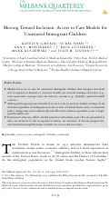 Cover page: Moving Toward Inclusion: Access to Care Models for Uninsured Immigrant Children.