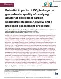 Cover page: Potential impacts of CO2 leakage on groundwater quality of overlying aquifer at geological carbon sequestration sites: A review and a proposed assessment procedure