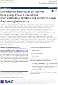 Cover page: Correction to: First results on survival from a large Phase 3 clinical trial of an autologous dendritic cell vaccine in newly diagnosed glioblastoma