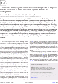 Cover page: The Listeria monocytogenes Hibernation-Promoting Factor Is Required for the Formation of 100S Ribosomes, Optimal Fitness, and Pathogenesis