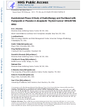 Cover page: Radiotherapy and paclitaxel plus pazopanib or placebo in anaplastic thyroid cancer (NRG/RTOG 0912): a randomised, double-blind, placebo-controlled, multicentre, phase 2 trial.