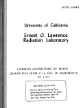 Cover page: COMMON LOGARITHMS OF MIXED QUANTITIES FROM 0 TO 100, IN INCREMENTS OF 1/64