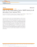 Cover page: Loss of the transcription factor MAFB limits β-cell derivation from human PSCs.