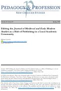 Cover page: Editing the Journal of Medieval and Early Modern Studies as a Hub of Publishing in a Local Academic Community