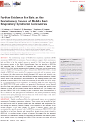 Cover page: Further Evidence for Bats as the Evolutionary Source of Middle East Respiratory Syndrome Coronavirus.