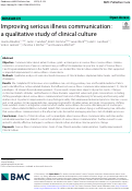 Cover page: Improving serious illness communication: a qualitative study of clinical culture.