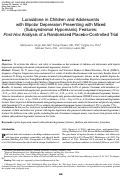 Cover page: Lurasidone in Children and Adolescents with Bipolar Depression Presenting with Mixed (Subsyndromal Hypomanic) Features: Post Hoc Analysis of a Randomized Placebo-Controlled Trial.