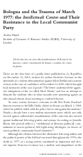 Cover page: Bologna and the trauma of March 1977: the 'intellettuali contro' and their ‘resistance’ to the local Communist Party