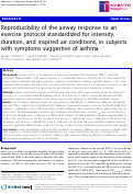 Cover page: Reproducibility of the airway response to an exercise protocol standardized for intensity, duration, and inspired air conditions, in subjects with symptoms suggestive of asthma.