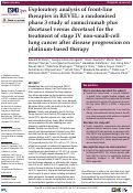 Cover page: Exploratory analysis of front-line therapies in REVEL: a randomised phase 3 study of ramucirumab plus docetaxel versus docetaxel for the treatment of stage IV non-small-cell lung cancer after disease progression on platinum-based therapy.