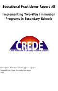 Cover page: Implementing Two-Way Immersion Programs in Secondary Schools