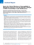 Cover page: Early-Life Critical Windows of Susceptibility to Manganese Exposure and Sex-Specific Changes in Brain Connectivity in Late Adolescence.