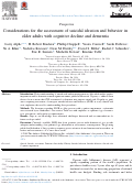 Cover page: Considerations for the assessment of suicidal ideation and behavior in older adults with cognitive decline and dementia