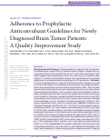 Cover page: Adherence to Prophylactic Anticonvulsant Guidelines for Newly Diagnosed Brain Tumor Patients: A Quality Improvement Study