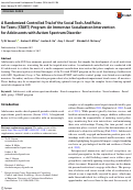 Cover page: A Randomized Controlled Trial of the Social Tools And Rules for Teens (START) Program: An Immersive Socialization Intervention for Adolescents with Autism Spectrum Disorder