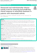 Cover page: Ultrasound and multi-biomarker disease activity score for assessing and predicting clinical response to tofacitinib treatment in patients with rheumatoid arthritis