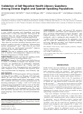 Cover page: Validation of Self-Reported Health Literacy Questions Among Diverse English and Spanish-Speaking Populations