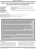 Cover page: Head CT for Minor Head Injury Presenting to the Emergency Department in the Era of Choosing Wisely