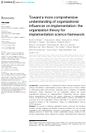 Cover page: Toward a more comprehensive understanding of organizational influences on implementation: the organization theory for implementation science framework.