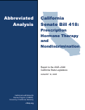 Cover page of Abbreviated Analysis of California Senate Bill 418 Prescription Hormone Therapy and Nondiscrimination