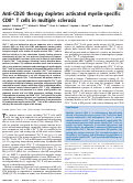 Cover page: Anti-CD20 therapy depletes activated myelin-specific CD8+ T cells in multiple sclerosis