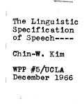 Cover page: WPP, No. 5: The Linguistic Specification of Speech