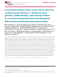 Cover page: Low-density lipoproteins cause atherosclerotic cardiovascular disease. 1. Evidence from genetic, epidemiologic, and clinical studies. A consensus statement from the European Atherosclerosis Society Consensus Panel