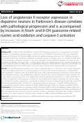 Cover page: Loss of angiotensin II receptor expression in dopamine neurons in Parkinson's disease correlates with pathological progression and is accompanied by increases in Nox4- and 8-OH guanosine-related nucleic acid oxidation and caspase-3 activation.