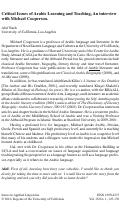Cover page: Critical Issues of Arabic Learning and Teaching, An interview with Michael Cooperson.