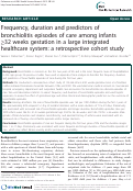 Cover page: Frequency, duration and predictors of bronchiolitis episodes of care among infants [greater than or equal to]32 weeks gestation in a large integrated healthcare system: a retrospective cohort study