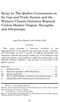 Cover page: Essay by The Québec Government on Its Cap-and-Trade System and the Western Climate Initiative Regional Carbon Market: Origins, Strengths and Advantages