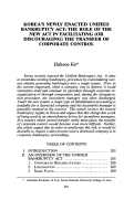 Cover page: Korea's Newly Enacted Unified Bankruptcy Act: The Role of the New Act in Facilitating (or Discouraging) the Transfer of Corporate Control