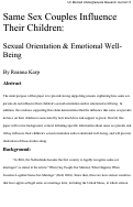 Cover page: Same Sex Couples Influence Their Children: Sexual Orientation &amp; Emotional Well Being