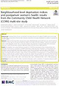 Cover page: Neighbourhood-level deprivation indices and postpartum women’s health: results from the Community Child Health Network (CCHN) multi-site study