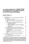 Cover page: An Analog Solution in a Digital World: Providing Federal Copyright Protection for Pre-1972 Sound Recordings