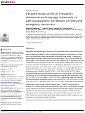 Cover page: Declared impact of the US Presidents statements and campaign statements on Latino populations perceptions of safety and emergency care access.