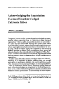 Cover page: Acknowledging the Repatriation Claims of Unacknowledged California Tribes