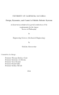 Cover page: Design, Dynamics, and Control of Mobile Robotic Systems