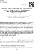 Cover page: Anticipated Stigma and Social Barriers to Communication Between Transgender Women Newly Diagnosed with HIV and Health Care Providers: A Mediation Analysis
