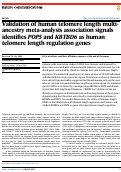 Cover page of Validation of human telomere length multi-ancestry meta-analysis association signals identifies POP5 and KBTBD6 as human telomere length regulation genes