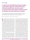 Cover page: La déclaration RECORD (Reporting of Studies Conducted Using Observational Routinely Collected Health Data) : directives pour la communication des études réalisées à partir de données de santé collectées en routine