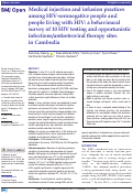 Cover page: Medical injection and infusion practices among HIV-seronegative people and people living with HIV: a behavioural survey of 10 HIV testing and opportunistic infections/antiretroviral therapy sites in Cambodia